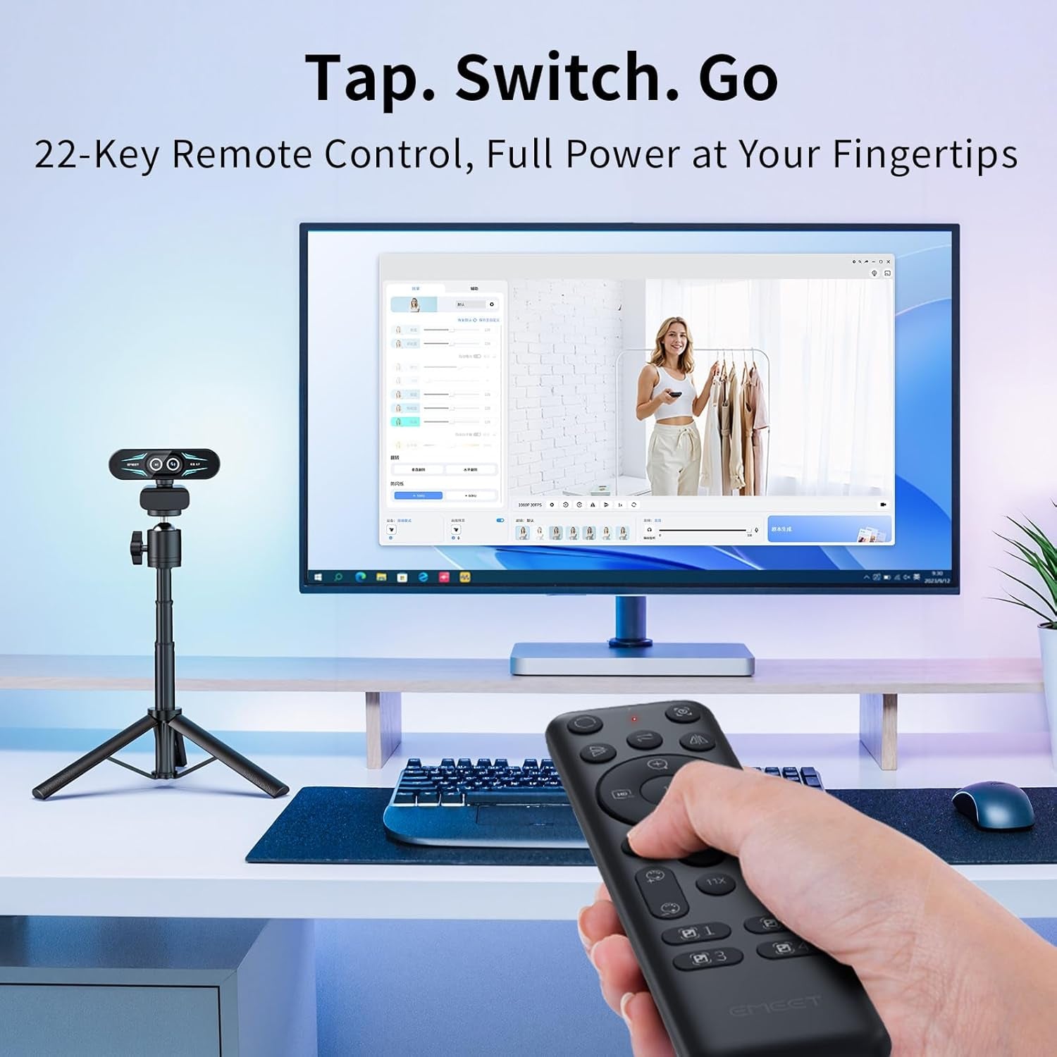 C60E Dual-Camera 4K Webcam for Streaming, Wide-Angle & Telephoto | Max 11X Hybrid Zoom & PDAF Autofocus, Remote Control, RGB Lighting, 2 Mics, Ideal for Livestreaming and Online Meeting