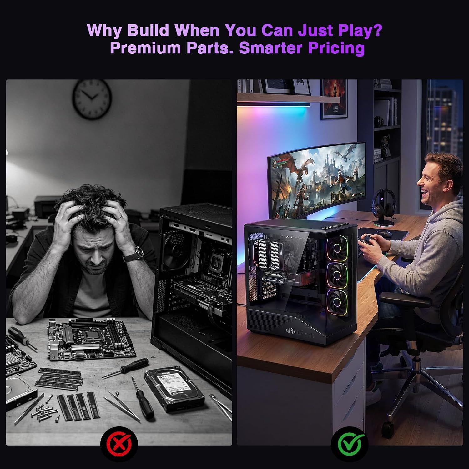 Gaming-Desktop, Geforce RTX-5060 8GB Intel I5-14400F(Up to 3.6Ghz Beat I7-11700) 32GB DDR5, 1TB SSD, 650W Power Supply ARGB Fan X4, Prebuilt PC Business & AI Creation Digital Nomads Streaming