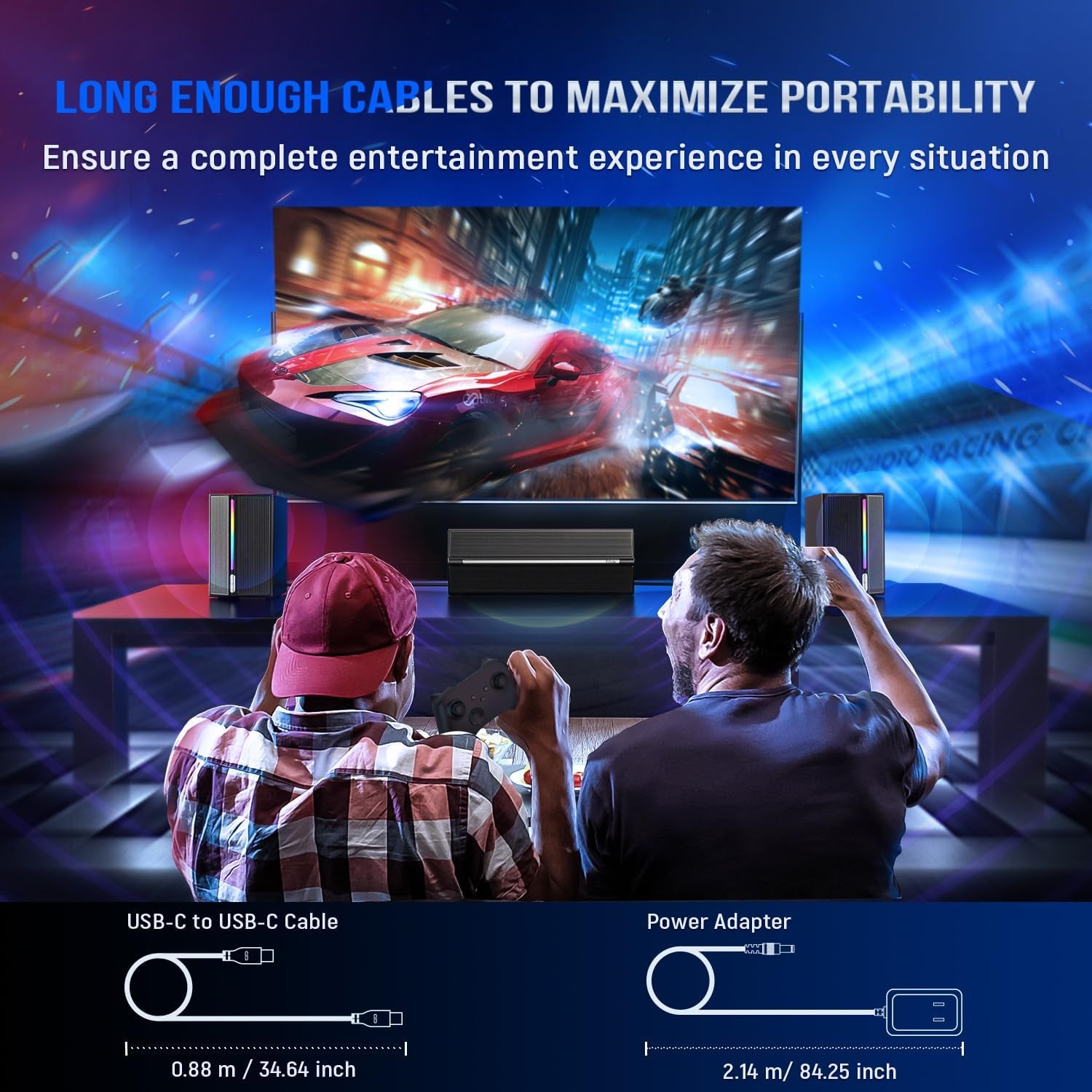 Ampligame A22 2.1 Gaming Computer Speakers with Subwoofer Bluetooth | 18 RGB Modes, Deep Punchy Bass, 3 EQ Presets, Volume Control, AC Powered, for PC TV Monitor Phone Tablet Music Gaming Movie