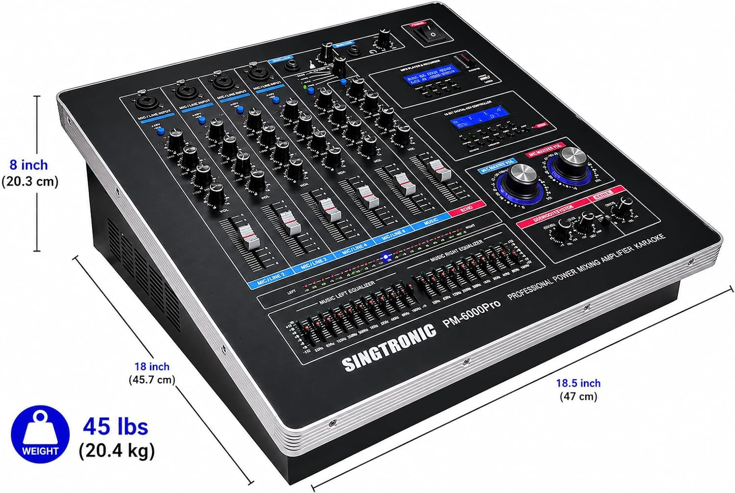 Pm-6000Pro Professional KJ/DJ 6000W Digital Console Mixing Board Karaoke Ampliffier Built in Hdmi-Arc, Optical, Bluetooth, Aux, Recording with Anti-Feedbacks