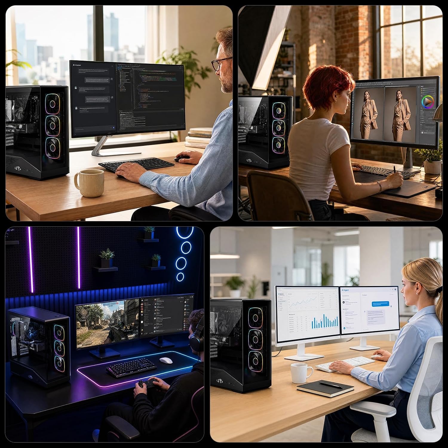 Gaming-Desktop, Geforce RTX-5060 8GB Intel I5-14400F(Up to 3.6Ghz Beat I7-11700) 32GB DDR5, 1TB SSD, 650W Power Supply ARGB Fan X4, Prebuilt PC Business & AI Creation Digital Nomads Streaming