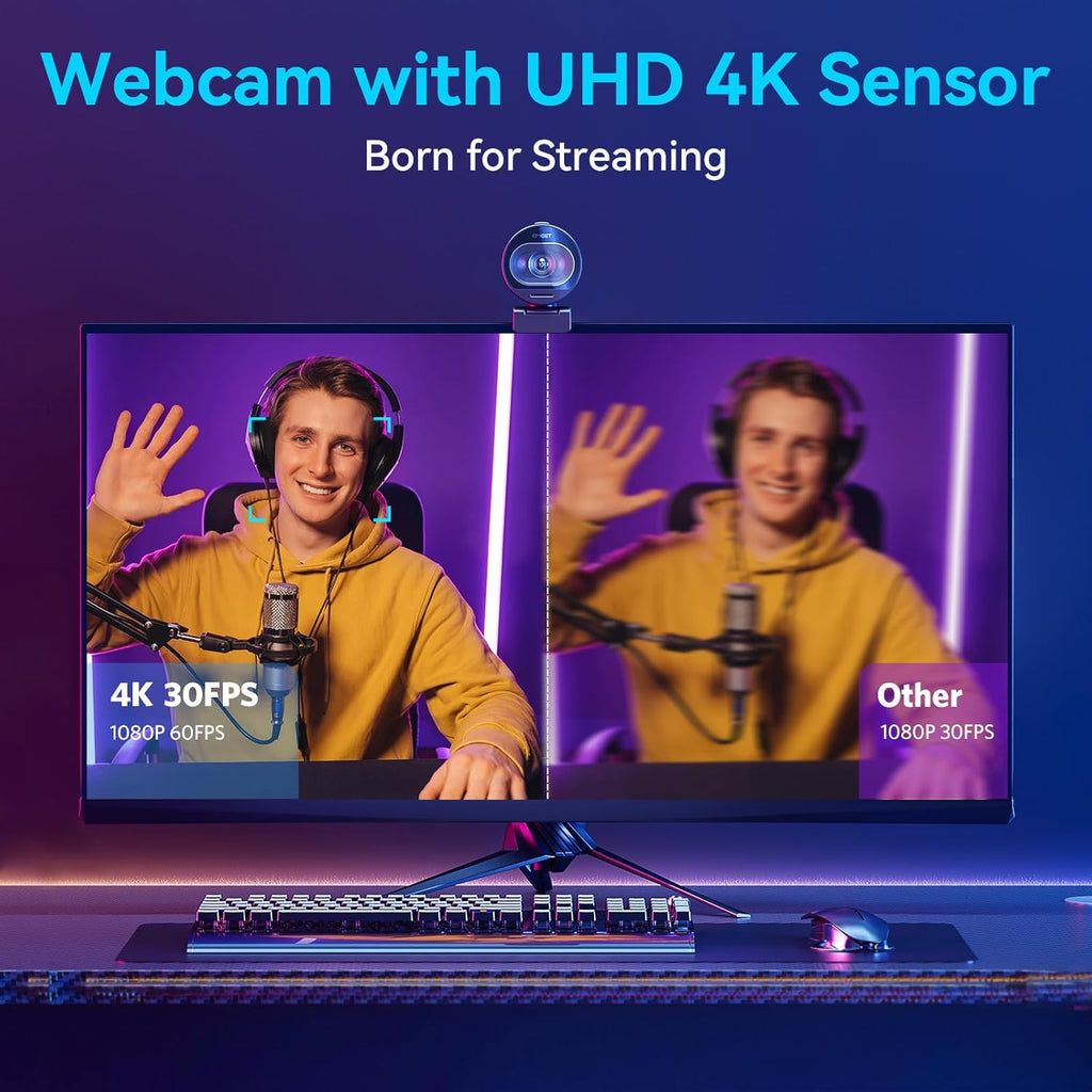 S600 4K Webcam for Streaming, Sony 1/2.55'' Sensor, PDAF Autofocus | 1080P@60FPS, 2 Noise Reduction Mics, Built-In Privacy Cover, 73° FOV, Streaming Camera for Live Commerce/Gaming/Beauty