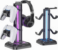 RGB Headset Stand with 9 Light Modes - Controller Holder for Desk - Rotatable Headphone Stand & Detachable Controller Hook for PC Earphone Accessories(Black)