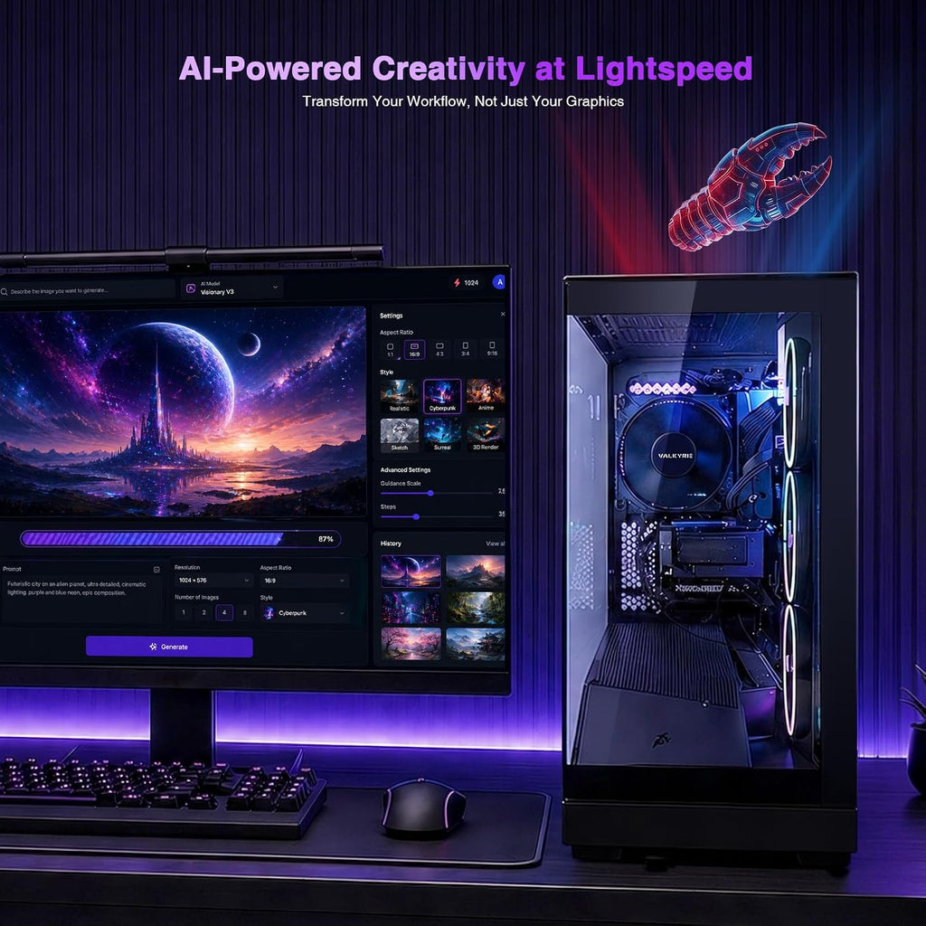 Gaming-Desktop, Geforce RTX-5060 8GB Intel I5-14400F(Up to 3.6Ghz Beat I7-11700) 32GB DDR5, 1TB SSD, 650W Power Supply ARGB Fan X4, Prebuilt PC Business & AI Creation Digital Nomads Streaming