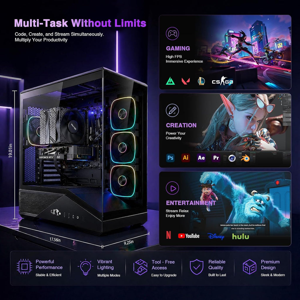 Gaming-Desktop, Geforce RTX-5060 8GB Intel I5-14400F(Up to 3.6Ghz Beat I7-11700) 32GB DDR5, 1TB SSD, 650W Power Supply ARGB Fan X4, Prebuilt PC Business & AI Creation Digital Nomads Streaming