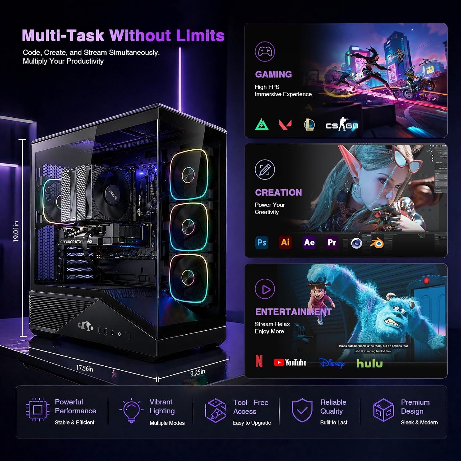 Gaming-Desktop, Geforce RTX-5060 8GB Intel I5-14400F(Up to 3.6Ghz Beat I7-11700) 32GB DDR5, 1TB SSD, 650W Power Supply ARGB Fan X4, Prebuilt PC Business & AI Creation Digital Nomads Streaming