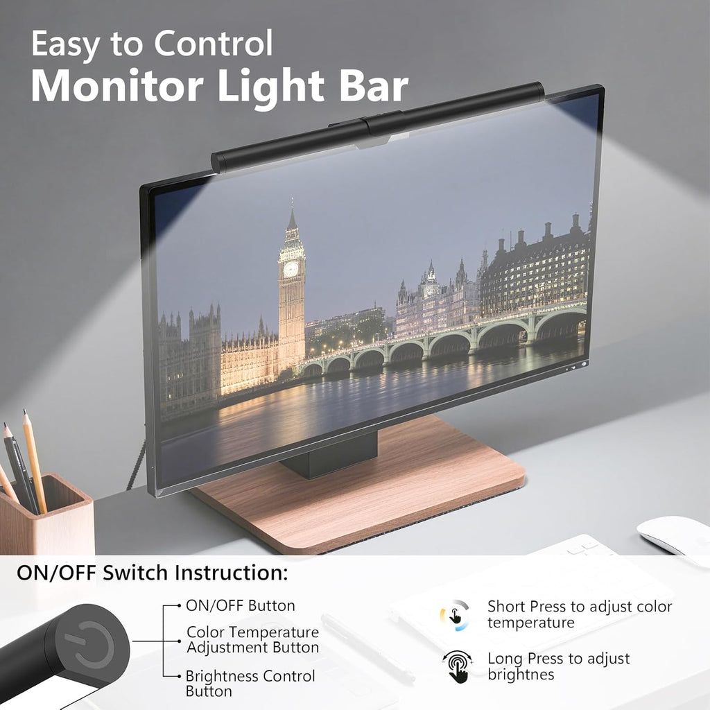 Monitor Light Bar, Eye-Care USB Reading Mnitor Lamp, 11.8'' LED Computer Lights with Ultrawide Lighting, 3 Color Temperature Dimmable Desk Light for Home Office Gaming