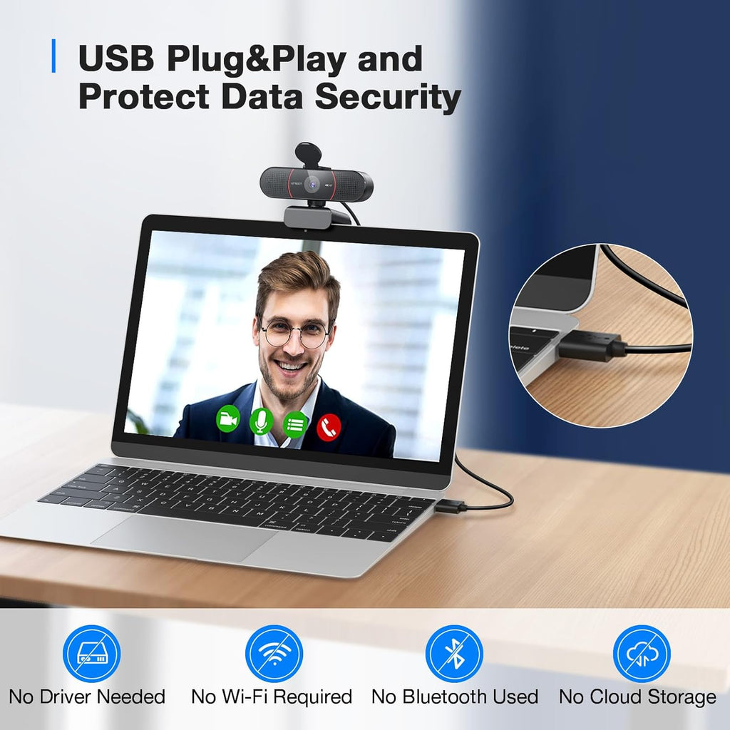 C960 4K Webcam for PC, PDAF Auto Focus, Dual Omni Mics, 73° FOV | Auto Light Correction, USB-A, Plug&Play, Web Cam 4K with Privacy Cover, Webcam 4K Works for Zoom/Teams/Google Meet, Laptop/Pc