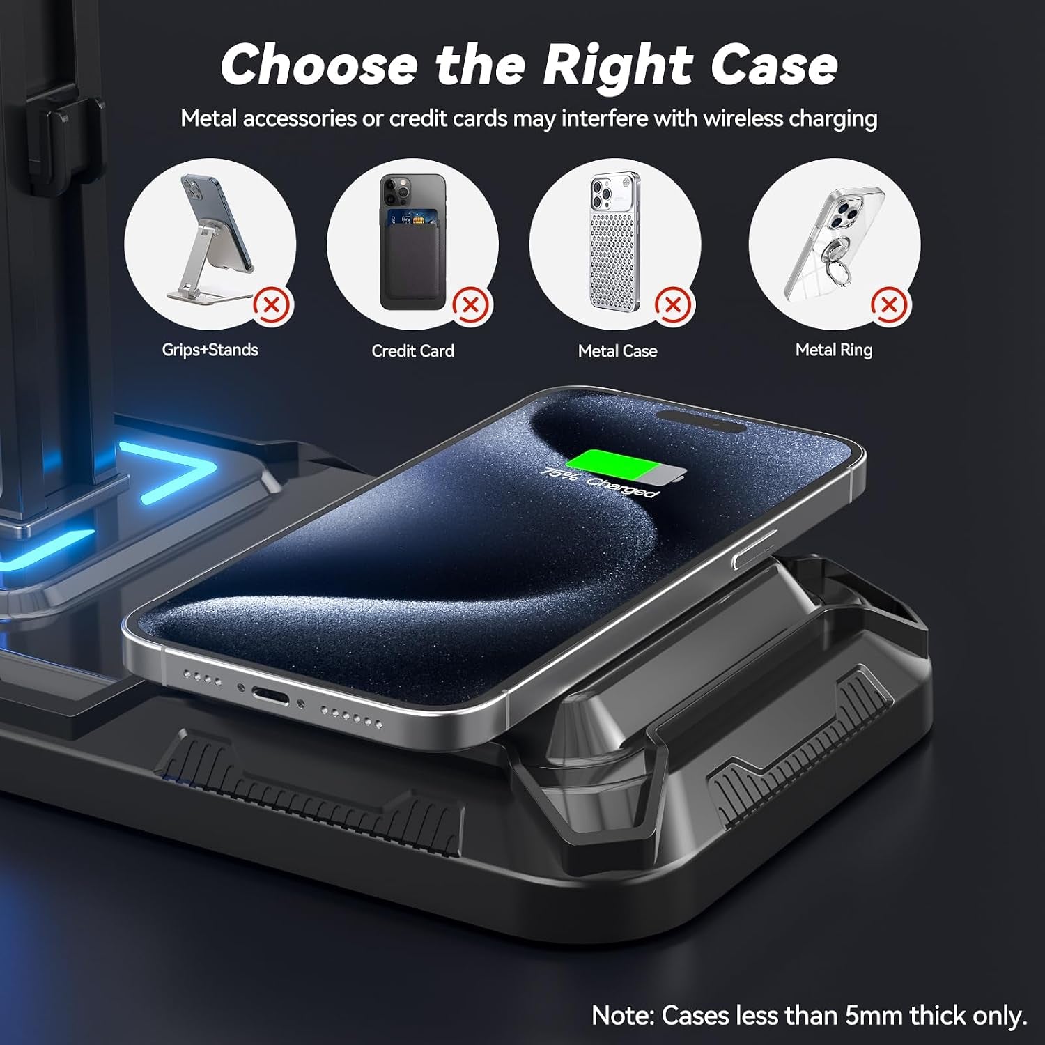 Headphone & Controller Stand with Wireless Charging - Rotatable Headset Stand with 9 Light Modes - Controller Holder with 2 USB and Type C Ports - for Gamers Desktop Accessories