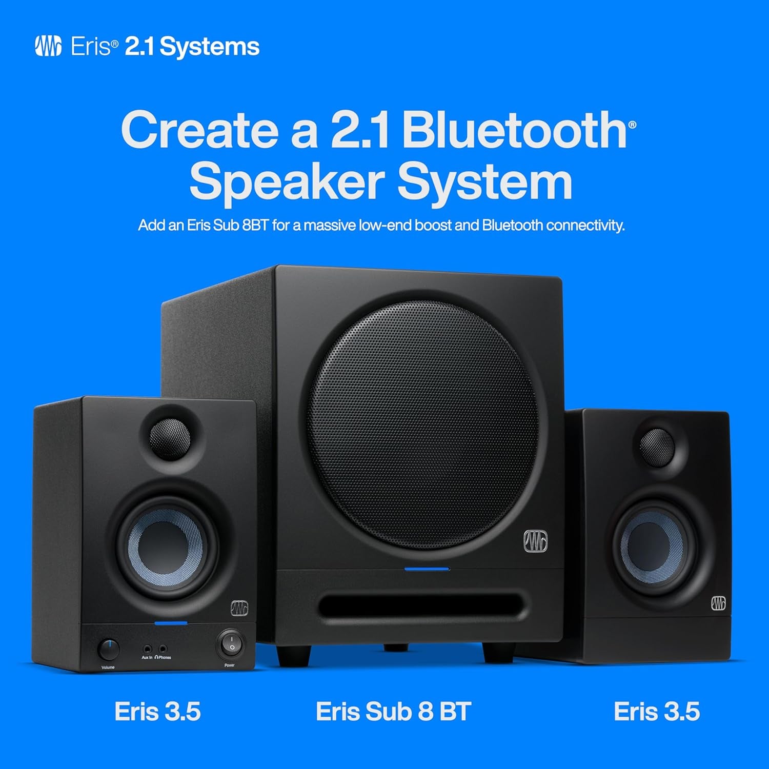 Eris 3.5 Powered Studio Monitors, Pair — 3.5” Active near | -Field Desktop Speakers for Music Production, Gaming, Movies & Hi-Fi | 50W, Woven-Composite Woofer, Silk-Dome Tweeter, Black