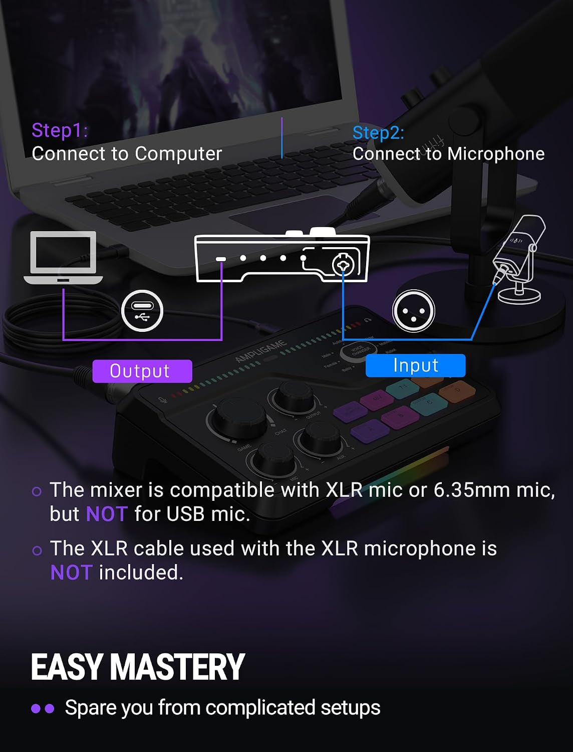 SC8 Gaming Audio Mixer for Live Streaming with 7.1Ch Surround Sound | for Pc,Rgb,Headphone Preamp,Mute Button,Volume Control,Optical Input,48V Phantom Power,3 EQ Modes,Game Chat Volume Balacnce