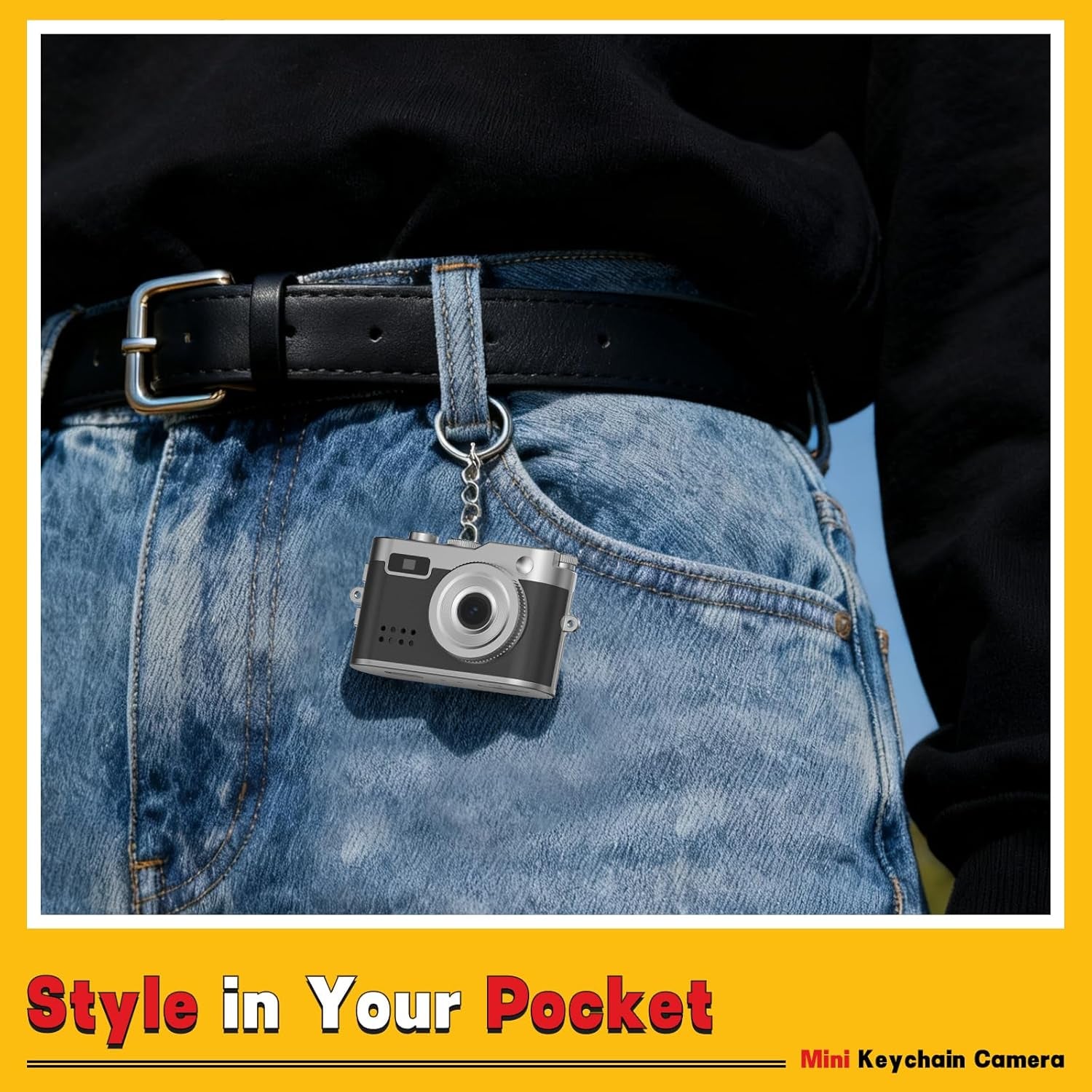 Y2K Mini Keychain Camera, Retro Aesthetic Digital Point and Shoot Camera for Teens, Pocket-Sized Vintage Digicam Bag Charm, 1080P Vlogging Camera with 8GB Card, Birthday Gift for Kids & Friends