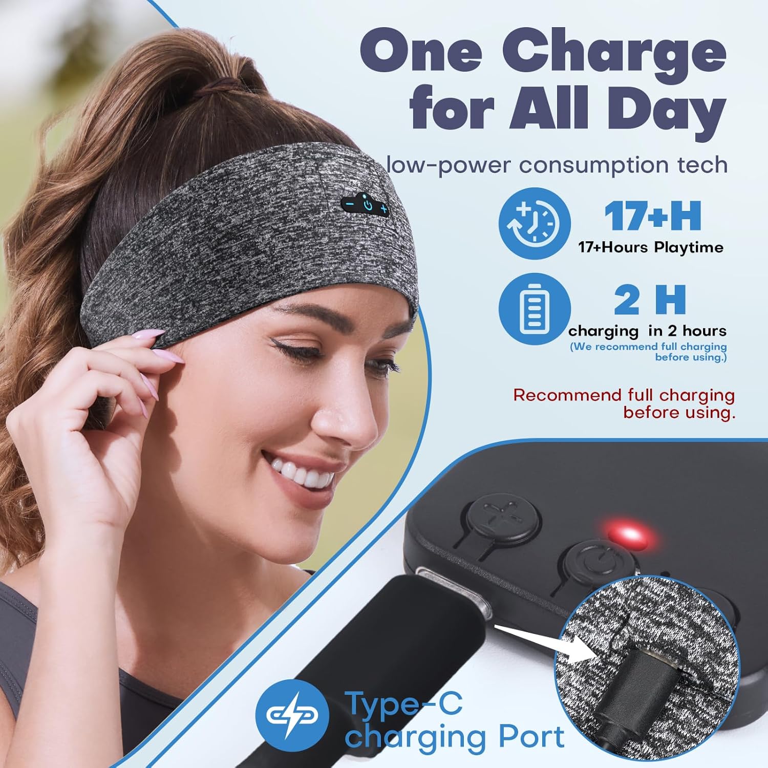 Sleep Headphones Bluetooth Headband for Side Sleeper 2-Pack, 17H Playtime, Wireless Headband Headphones with HD Stereo Speakers for Workout,Running,Yoga, Ideal Gifts for Men, Women, Teens