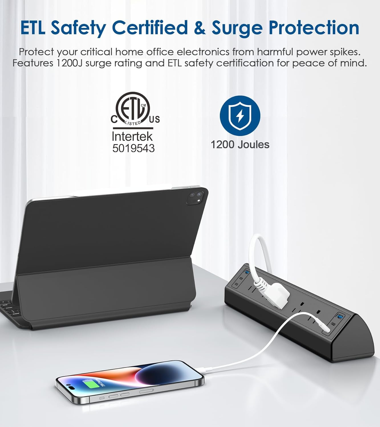 Desk Clamp Power Strip USB C,40W Total Fast Charging Station,4 PD 20W USB C Ports,Desk Edge Mount Surge Protector,5 Outlets,Fit 1.96" Tabletop Edge,Etl Listed | 1200J,Total 40W Charging Hub,5 Outlets & 6 USB, 6FT Extension Cord, Fits 1.96" Desktop Edge – Office,Gaming,Dorm
