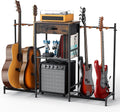 Guitar Stands Floor with 4 Guitar Holders, 3-Tier Guitar Stand Multiple Guitars, Guitar Rack with Amp Stand & Cloth Drawer, Multi Guitar Stand for Music Studio, Guitar Accessories Gift for Music Lover | Guitar Rack with Amp Holders & Cloth Drawer,3-Tier M