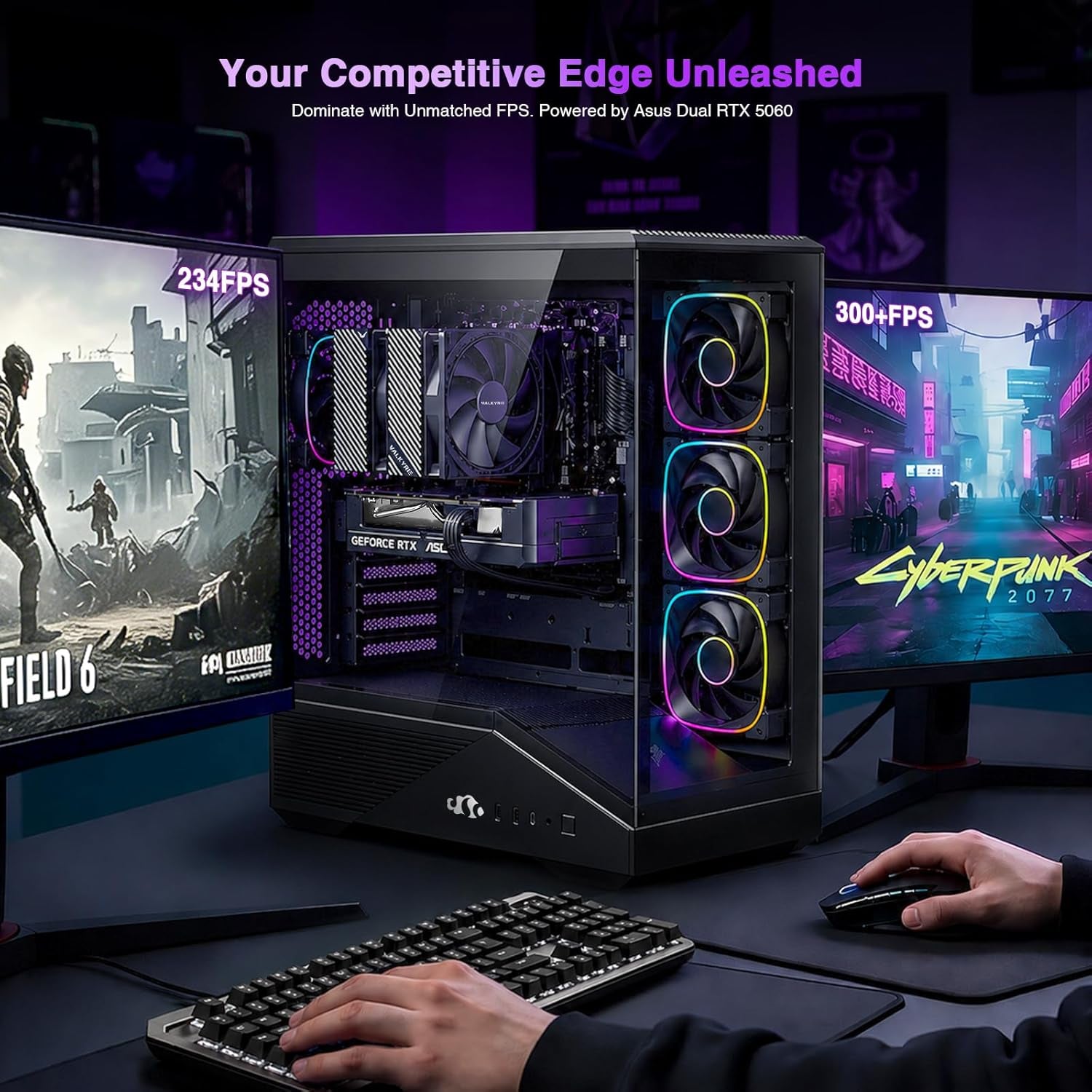 Ai-Creator-Gaming-Desktop, Geforce RTX-5060 32GB DDR5 RAM 1TB SSD | Intel I5-14400F(Up to 3.6Ghz Beat I7-11700) 650W 80+ Gold PSU ARGB Fan X4, Prebuilt PC Business & Digital Nomads Streaming