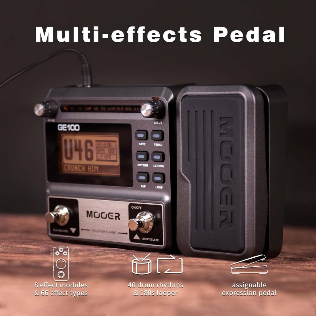 GE100 Multi-Effects Guitar Pedal 80 Presets, 66 Effects | 180 Second Loop,40 Drum Rythm, Distortion, Expression Volume Wah Pedal, Tap Tempo, Headphone Out, LED Screen, Tuner