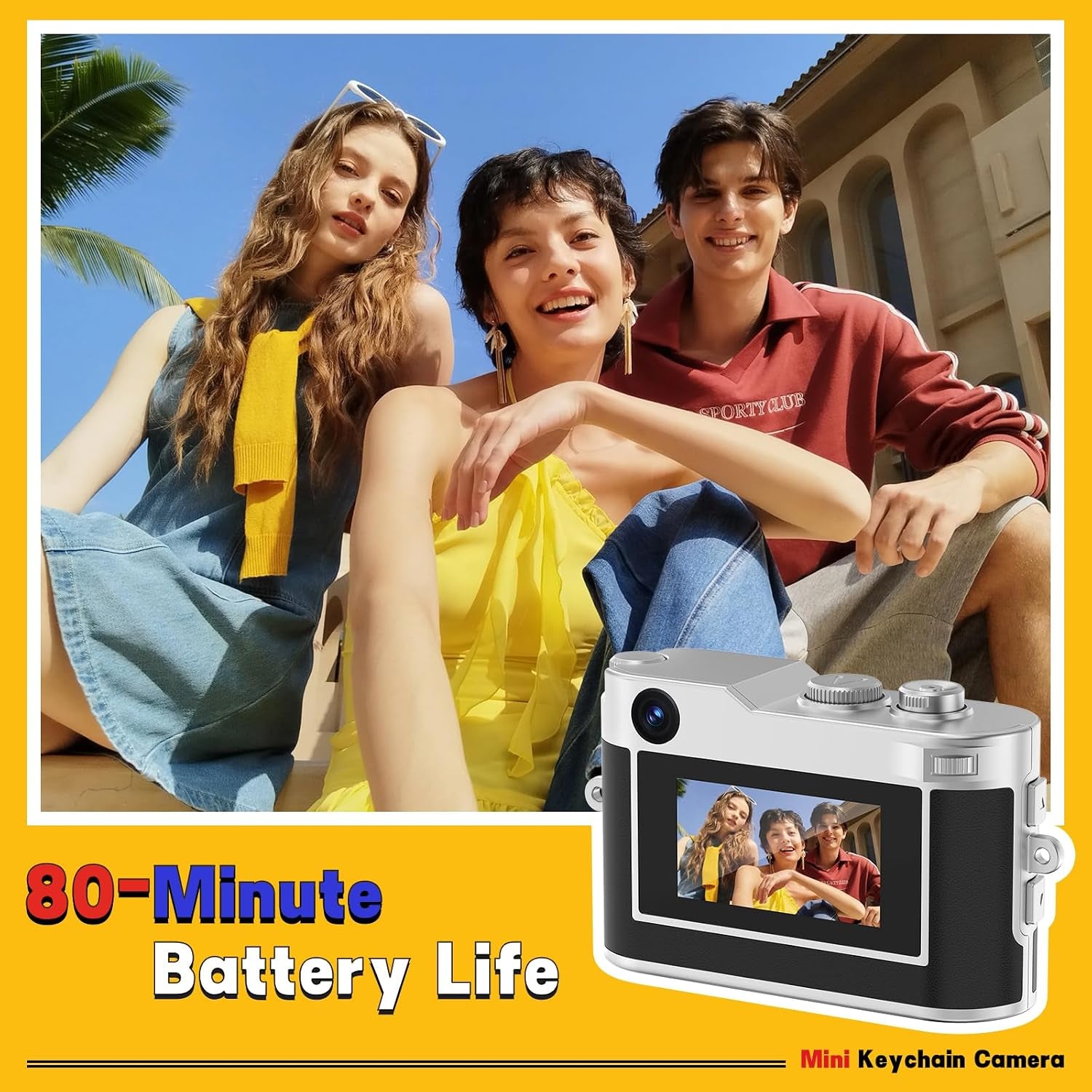 Y2K Mini Keychain Camera, Retro Aesthetic Digital Point and Shoot Camera for Teens, Pocket-Sized Vintage Digicam Bag Charm, 1080P Vlogging Camera with 8GB Card, Birthday Gift for Kids & Friends