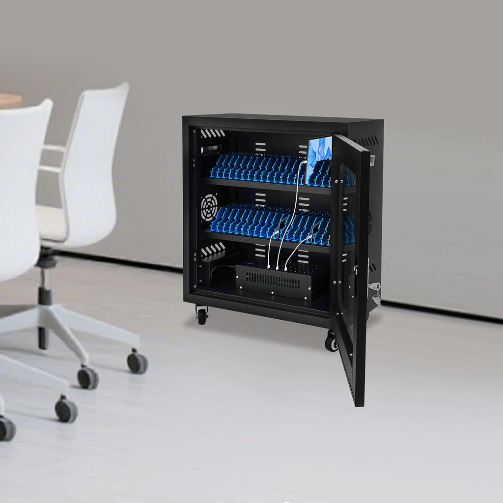 40-Device Charging Station, Charging Cabinet for Cellphones & Tablet Computers, Rechargeable Cellphone Locker Storage Charging Station, Locking Laptop Storage Box with Cable Management